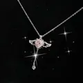 Collier pendentif coeur ailes d'ange pour femme cristal rose de luxe tour de cou bijoux