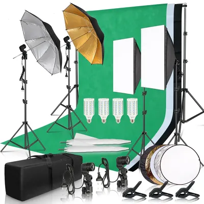 Photography Photo Studio Softbox Lighting Kit With 2.6x3M Background Frame 3pcs Backdrops Tripod