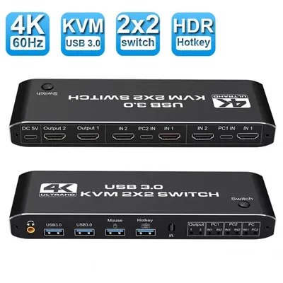 2x2 HDMI KVM Switch 4K 60Hz Dual Monitor KVM HDMI Extended Display USB KVM Switcher 2 in 2 out for 2