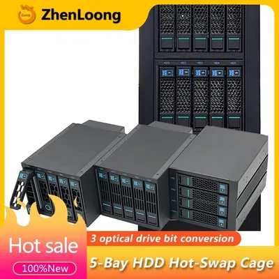 5-Bay Hot Swap Hard Disk Cage Module 3.5-inch SATA SSD HDD Rack Cabinet Data Storage For Three 5.25-inch Optical Drive Position