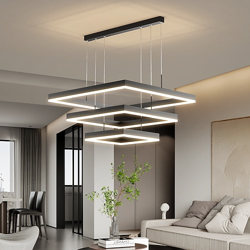 80 cm Pendelleuchte LED Schichtleuchter modern schlicht quadratisch nordisch Schlafzimmer Wohnzimmer Esszimmerlampe Image