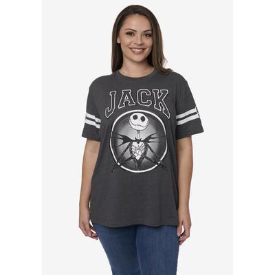 Plus Size Women's Jack Skellington Striped Short Sleeve T-Shirt by Disney in Charcoal (Size 1X (14-16))