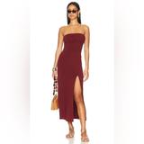 Free People Dresses | Free People Hayley Midi Dress High Slit Strapless Russet Acorn Rust Red Xs New | Color: Red | Size: Xs