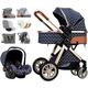 Stroller 3 in 1 Baby Stroller Carriage for Newborn, Baby Stroller Upgraded Infant Single Bassinet Seat Toddler Pram Stroller Luxury Pushchair with Rain Cover, Footmuff, Mosquito Net (Color :