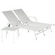 3 Piece Sun Loungers and Table Set - 2 Garden Adjustable Loungers with 1 Side Table - Adjustable Reclining Outdoor Patio Sunbed Furniture - White - by Harbour Housewares