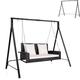 SFAREST 2 Person Seater Swing Set, Rattan Swing Bench and Frame with Cushions, Porch Swing Loveseat and A-Shaped Swing Stand for Patio Garden (Swing Chair with White Cushions+Stand)