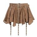 Gyios Skirt Vintage Mini Skirt Women Summer Low Waist Irregular Pleated Skirt Retro Preppy Style Mini Short Casual Skirt-brown-s
