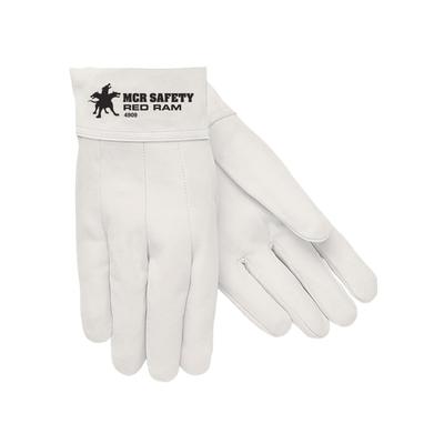MCR Safety Red Ram Leather Welding Work Gloves Grain Goatskin Leather 2.5in Band Top Clute Pattern White Large 4910
