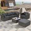 Patio Furniture, Outdoor Furniture, Seasonal PE Wicker Furniture, 6 Set Wicker Furniture With Tempered Glass Coffee Table