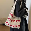 Herz gestrickt Frauen tasche stricken Öko-Tasche koreanische faltbare Shopper y2k Häkel seil