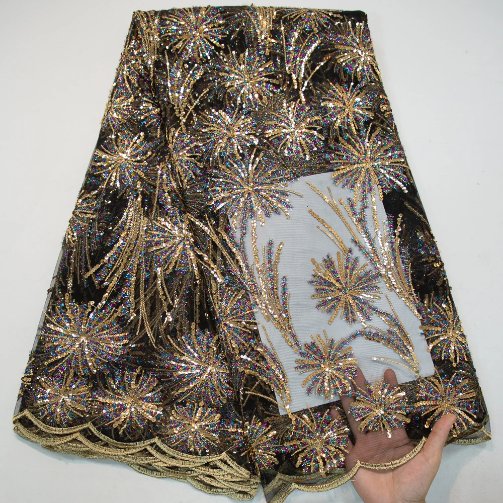 Sjd afrikanische mesh pailletten spitzens toff 2024 hochwertige französische stickerei pailletten spitzens toff für frauen eabend luxus kleider Image