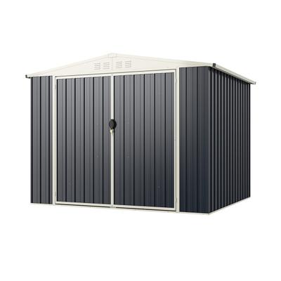 Costway 8 x 6.3 FT Metal Outdoor Storage Shed with Lockable Door-Gray