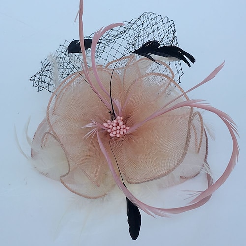 Feder-/Netz-Fascinator, Kentucky-Derby-Hut, Kopfbedeckung, Vogelkäfigschleier mit Blumenmuster, 1 Stück, Kopfbedeckung für Hochzeit, besonderen Anlass, Teeparty Image