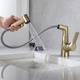 Bathroom Sink Faucet with Pull Out Spray,Brass Liftable 3-modes Electroplated / Painted Finishes Centerset Single Handle One Hole Lavatory Rotating Spout for Cold and Hot Water Bath Taps