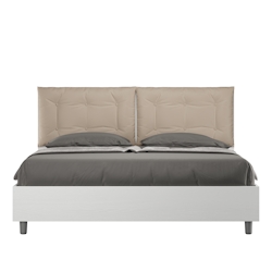 Doppelbett mit Stauraum, Doppellift, 160x190 cm, weißes Eschenholz, taubengraue Kunstlederkissen, Egos Annalisa