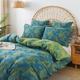 Softta Vintage Flower Leaves Pattern Boho Green Blue Bedding Set Queen Size 3Pcs Duvet Cover Set Bedding 100% Double Layer Washed Cotton Green Blue
