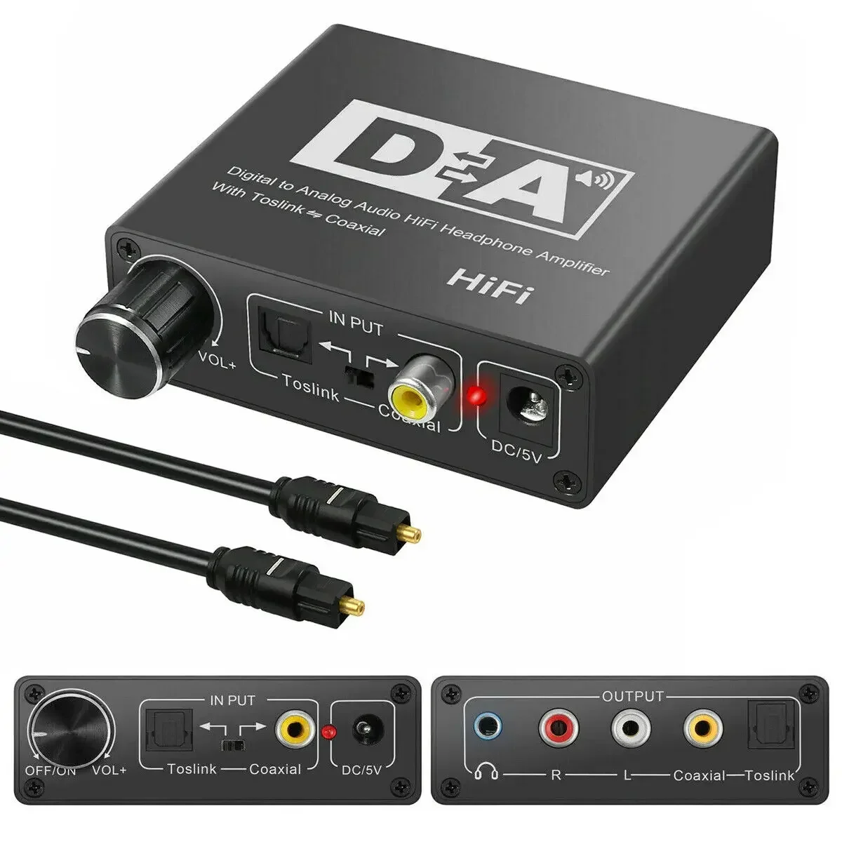 32-192KHz Hifi DAC Amp Convertitore audio digitale-analogico RCA Jack da 3,5 mm Amplificatore per cuffie Toslink Uscita coassiale ottica DAC