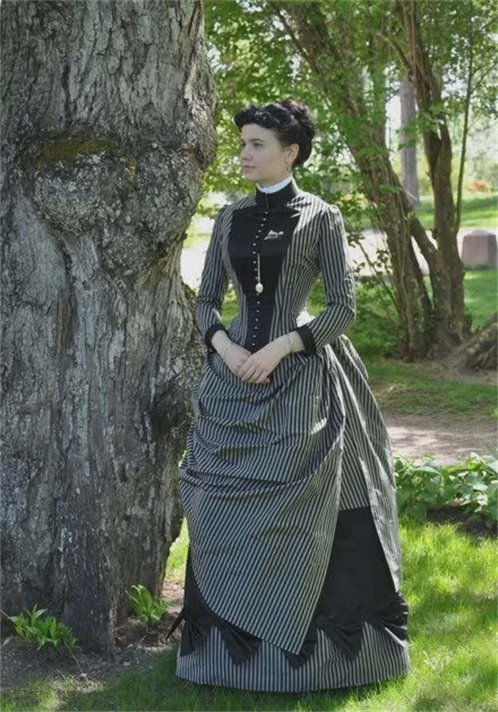 Abito Vintage sfrenato medievale abito vittoriano gotico a righe abito da donna abito da ballo rivoluzione Costume da Era georgiano