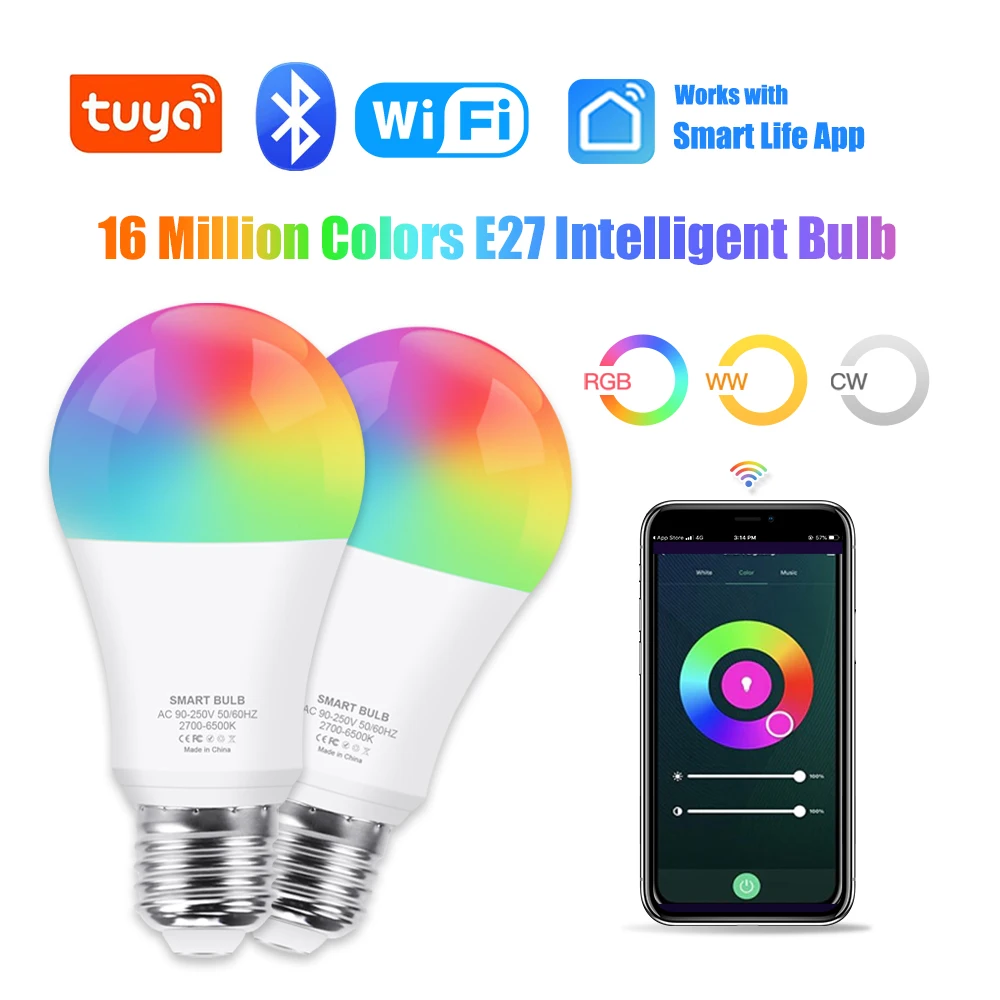 Tuya Wifi/Bluetooth Smart Birne E27 RGB Alexa Led Lampe Intelligente Glühbirnen AC 85-265V smart Lampen Für Google Assistent Smart Leben Image