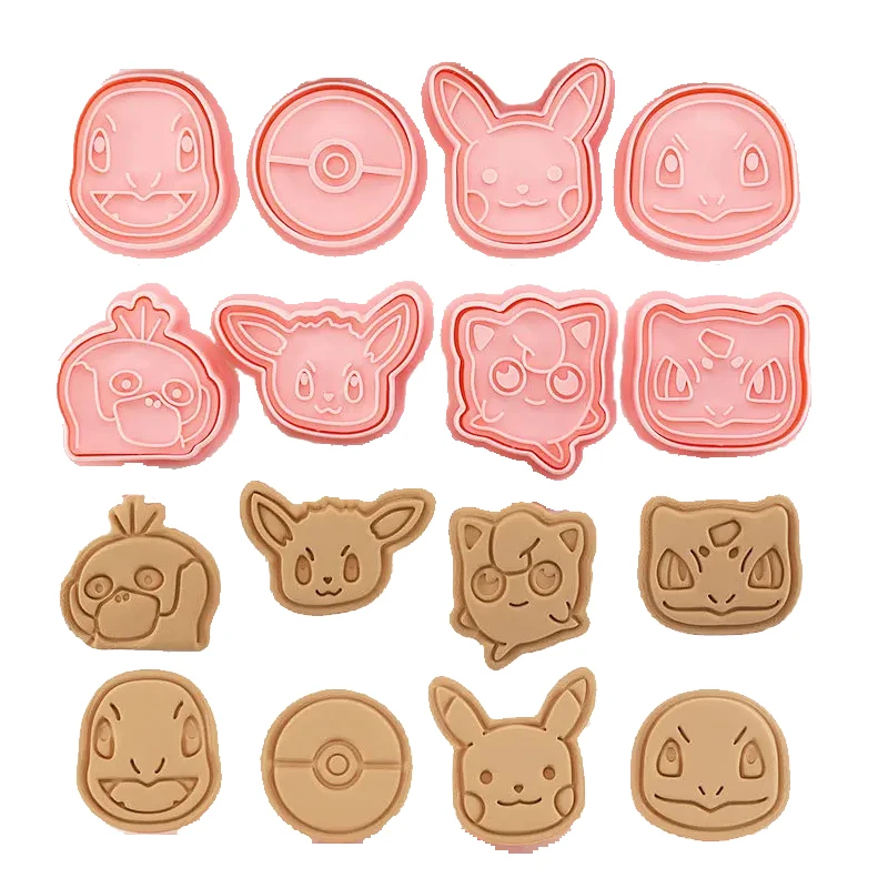 8 stücke pokemon cookie cutter Kunststoff 3D Nette Cartoon Pikachu Pressbare Keks Form Cookie Stempel Küche Backen Gebäck Backformen Image