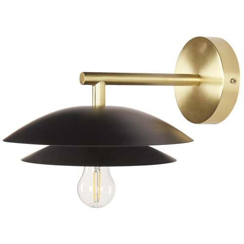 Wandleuchte Schwarz u. Gold Metall mit Schirm Kegelform 1-Flammig Glühbirnen-Optik Modern Wandlampe Esszimmer Wohnzimmer Schlafzimmer