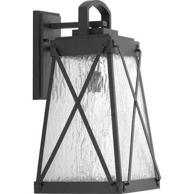 Progress Lighting 209057 - 1 Light Black with Clear Water Glass Large Wall Light Fixture (ONE-LIGHT BLACK LARGE WALL-LANTERN (P560033-031))