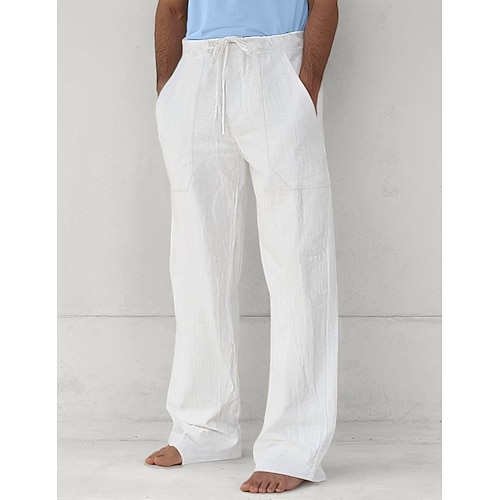Herren Hose Sommerhose Baggy-Hosen Strandhose Freizeithose Kordelzug Fronttasche Gerader Schnitt Einfach Komfort Weich Volle Länge Yoga Ferien Strand Mode Hawaiianisch Schwarz Weiß Image