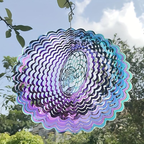 1 Stück 3D hängender Windspinner Outdoor-Dekoration für 3D Garten Windspiele Metall Yard Spinner 3D Edelstahl Spinner Geschenke Baum des Lebens 3D Spinner mit 360° drehbarem Haken