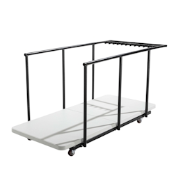 Oviala Business Rekkem Klapptisch 180 x 75 x 74cm x18 Weiß und Transportwagen 150 x 78 x 83cm Grau Image
