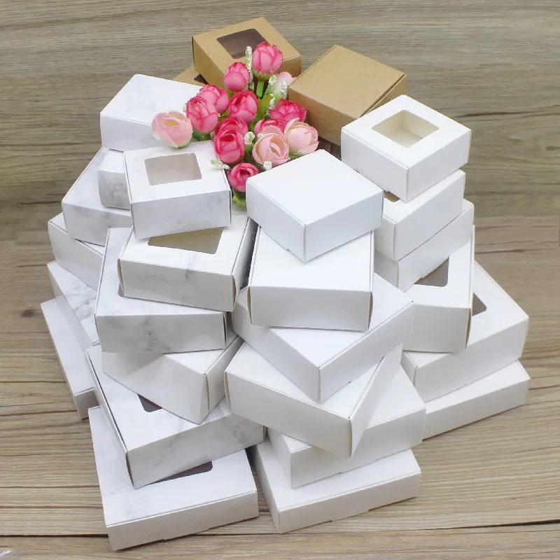10 pezzi di carta bianca/kraft/colori di marmo bianco, varie dimensioni di scatole di carta da imballaggio quadrate, scatole regalo, scatole di caramelle