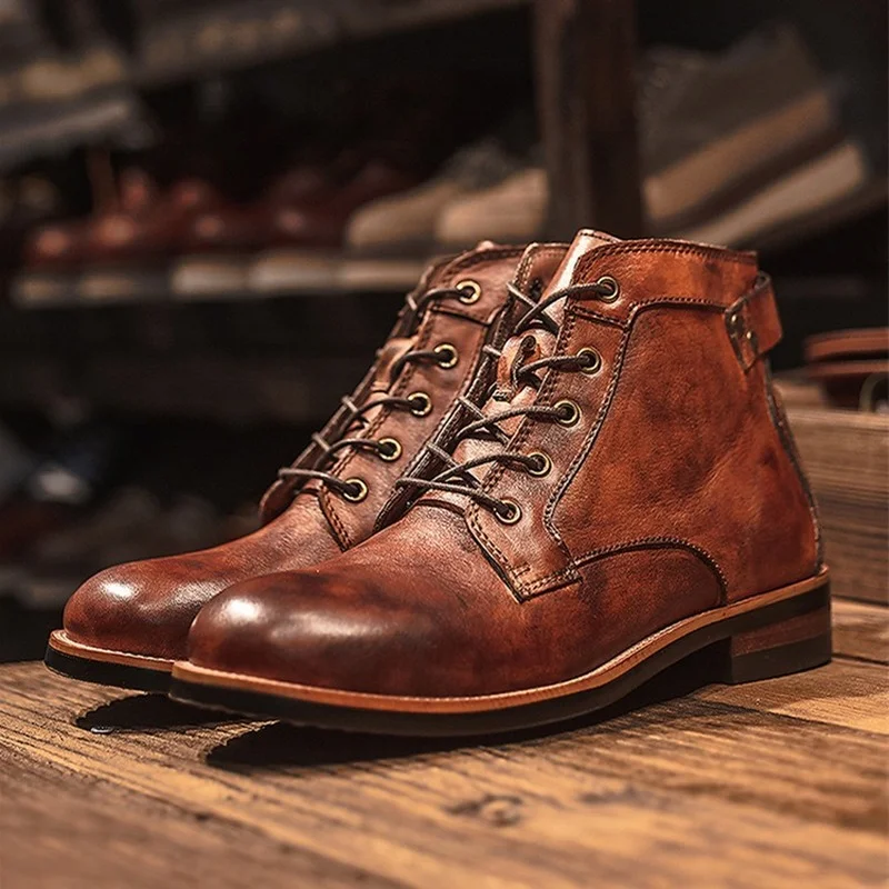 Große Größe 38-48 Mode männer Leder Stiefel Hohe Bequeme Schuhe Farbe Passenden Dicken Boden Casual Retro Stiefel cowboy Stiefel Image