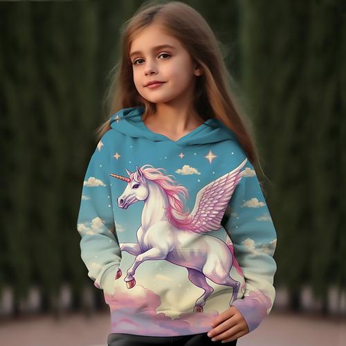 Girls' 3D Cartoon Unicorn Hoodie Pullover Long Sleeve 3D Print Fall Winter Active Fashion Cute Kids 3-12 Years Outdoor Casual Daily Regular Fit