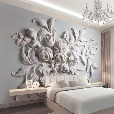 Cool Wallpapers 3D Flower White Wallpaper Wall Mural Wall Covering Sticker Peel and Stick Removable PVC/Vinyl Material Self Adhesive/Adhesive Required Wall Decor for Living Room Kitchen Bathroom
