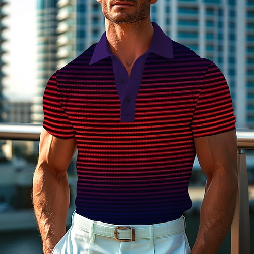 Herren Geometrisch Golfshirt Kurzarm Polo-Shirts Hemden mit Kragen Lässig Urlaubskleidung Formelle Kleidung Festivalkleidung 3D-Druck Knöpfe Sommer Frühling Weiß Rote Image