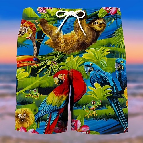 Herren Baum Papagei Blumen / Pflanzen Badeshorts Boardshorts Badeshorts Shorts Kurze Hosen Mittlere Taillenlinie Modisch Strassenmode Designer Casual Täglich Festtage Tasche Kordelzug Elastische Image