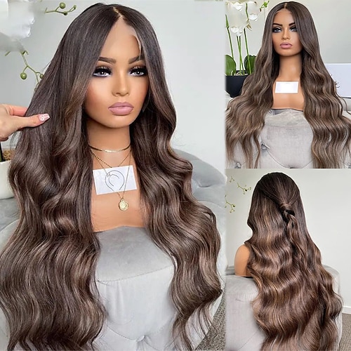 Remy Menschenhaar 13x4 Spitzenfront Perücke Freier Teil Brasilianisches Haar Wellen Mehrfarbig Perücke 130% 150% Haardichte mit Babyhaar 100% Jungfrau Leimlos Für Damen Lang Echthaar Perücken mit Image