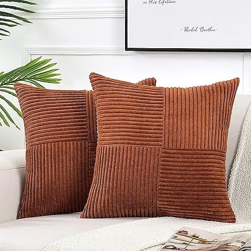 Plüschiger, mit Kreuzstich gearbeiteter Cord-Dekokissenbezug, rustikales Bohemian-Dekor, weiche quadratische Bezüge für Schlafsofa Image