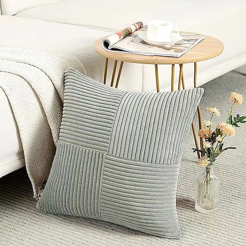 Plüschiger, mit Kreuzstich gearbeiteter Cord-Dekokissenbezug, rustikales Bohemian-Dekor, weiche quadratische Bezüge für Schlafsofa Image