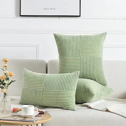 Plüschiger, mit Kreuzstich gearbeiteter Cord-Dekokissenbezug, rustikales Bohemian-Dekor, weiche quadratische Bezüge für Schlafsofa Image