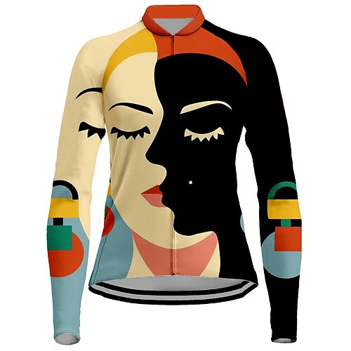 Damen Radtrikot Grafik Lustig Langarm Fahhrad Trikot Oberteil mit 3 Gesäßtaschen Mountainbike MTB Straßenradsport Schnelltrocknend Reflektierende Streifen Rückentasche Feuchtigkeitsableitend Sport Image