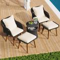 5 Piece Wicker Patio Furniture Set Rattan Patio Chair Set with Ottoman and Wicker Cool Bar Table Outdoor Furniture Set with Beige Seat Cushion for Garden Backyard Porch Balcony Poolside