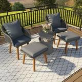 5 Pieces Patio Wicker Conversation Set 2 Armchair with Ottomans Pop-Up Cool Bar Table All-Weather Outdoor Furniture Bistro Sets for Porch Backyard Balcony Poolside Grey