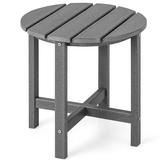 GVN 18 Inch Round Weather-Resistant Adirondack Side Table-Gray Teak Wood Side Table with Storage Indoor and Outdoor Wooden Furniture for Deck Porch Balcony Living Room