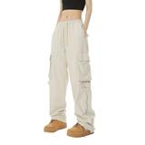 GYUJNB Sweatpants for Women Womens Solid Color Slim Fit High Waist Multi Pocket Strap Elastic Large Zipper Work Suit Pants Womens Golf Pants Beige L