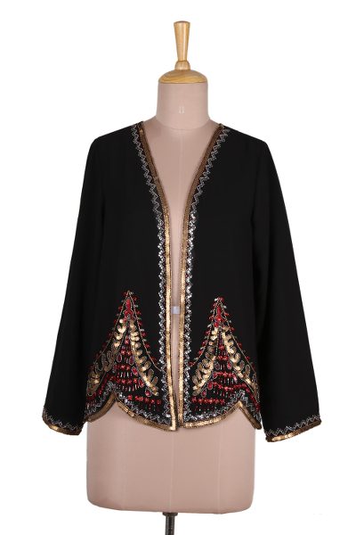 Midnight Glitz,'Black Jacket with Metallic Beadwork from India'