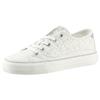 Sneaker MUSTANG SHOES, Damen, Gr. 40, weiß, Lederimitat, Textil, sportlich, Schuhe, Freizeitschuh, Halbschuh, Schnürschuh mit seitlichem Häkel-Einsatz
