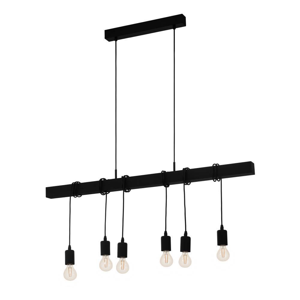 EGLO Hängeleuchte "TOWNSHEND Hängelampe Vintage, Holz und Stahl, IP20, E27, Pendellampe", schwarz (schwarz schwarz), 6, Ø 0cm H: 110cm, 1 Stk., Leuchten, Hängeleuchte, Esszimmer, L100 x B10 x H110 cm, schwarz, 6X40W exkl. Image
