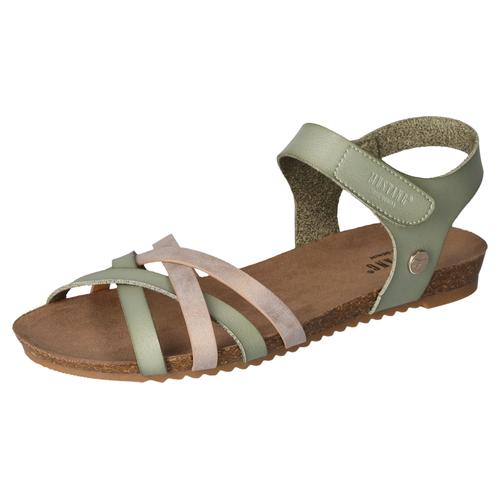 Riemchensandale MUSTANG SHOES Gr. 40, grün (oliv, taupe) Damen Schuhe Sommerschuh, Sandalette, Klettschuh, mit Klettverschluss-Riemchen