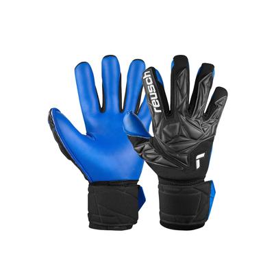 Torwarthandschuhe REUSCH "Attrakt Duo", Damen, Gr. 10, schwarz (schwarz, blau), 67% Elastodien, 28% Polyester, 5% Polyamid, mehrfarbig, sportlich, Handschuhe, mit Evolution Negative Cut Image