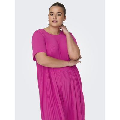 Minikleid ONLY CARMAKOMA "CARBADOTTE S/S BLK DRESS WVN", Damen, Gr. 44, N-Gr, lila (beetroot lila), Web, Obermaterial: 100% Polyester, unifarben, casual, Rundhals, Kurzarm, Kleider, mit Plisseefalten Image
